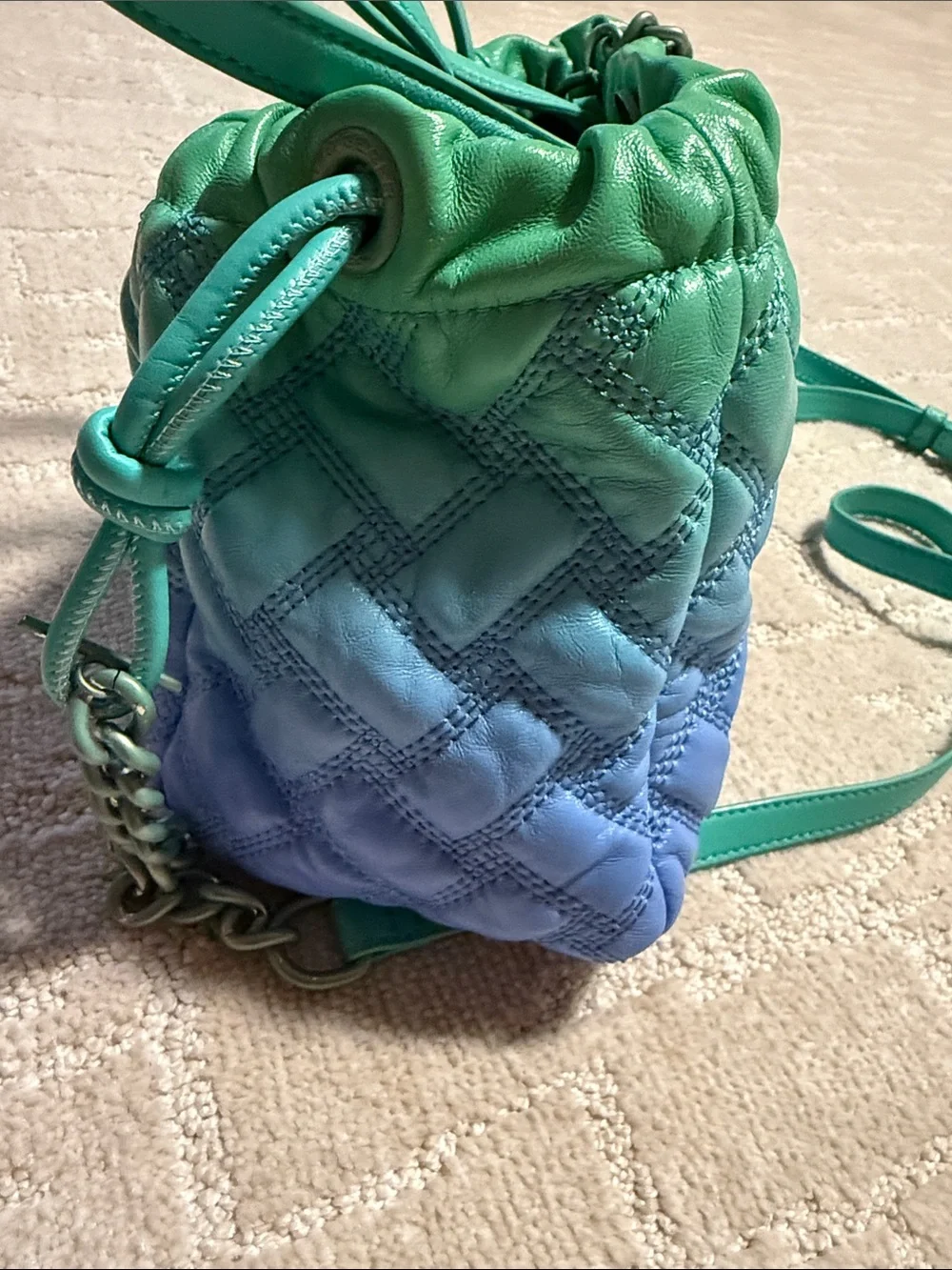 Kurt Geiger Green and Blue Quilted Drawstring Crossbody